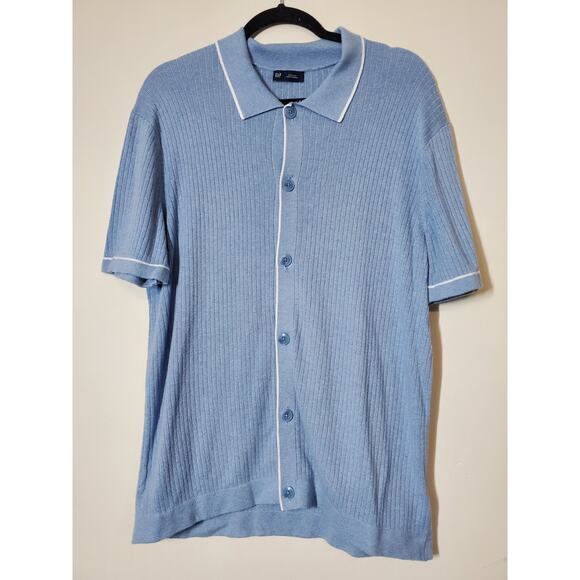 Gap Mens Medium RIBBED BUTTON FRONT POLO SHIRT Blue Knit Cotton - Picture 11 of 12